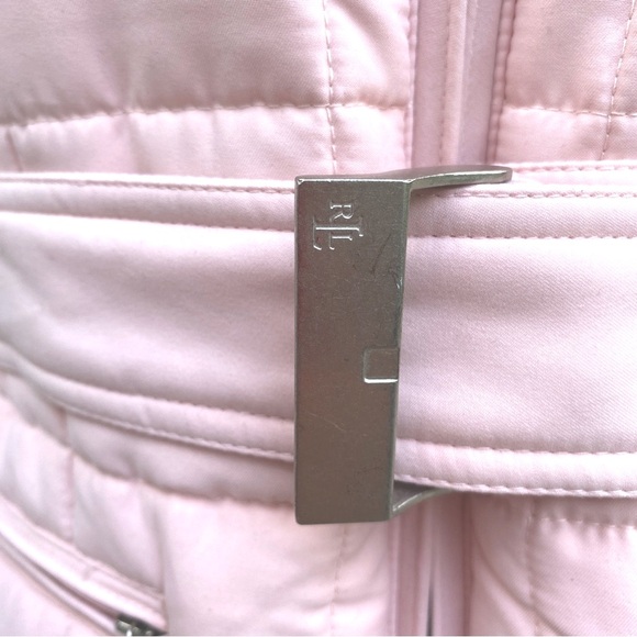 NWT Lauren Ralph Lauren soft baby pink quilted puffer vest with belt. Women’s PL - Picture 7 of 14